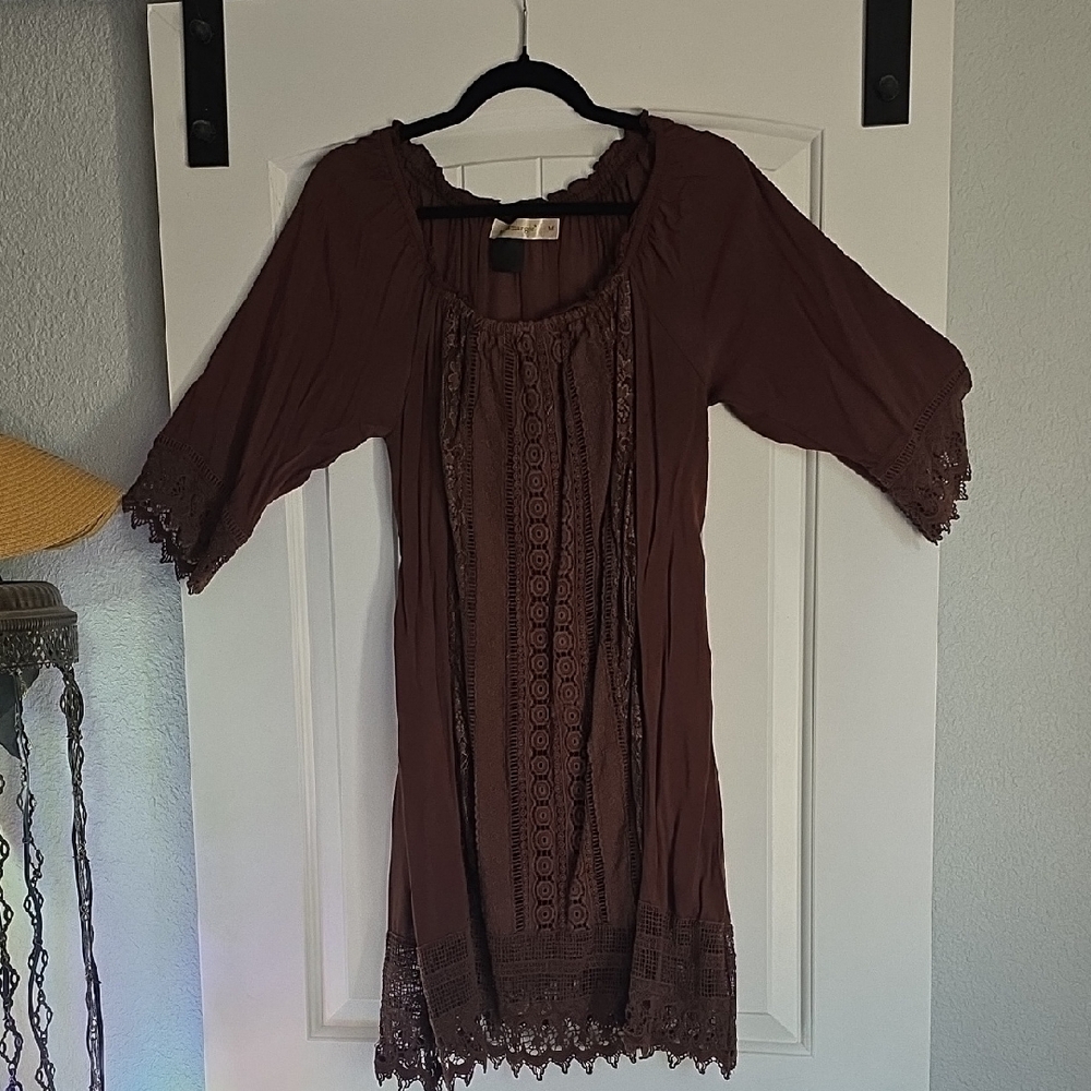 Chic Brown Lace Accent Mini Dress